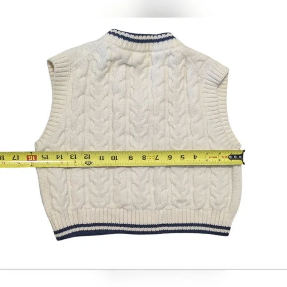 Aritzia Sunday Best Winston Sweater Vest XS White Navy Striped Cable Knit Crop - Picture 6 of 10